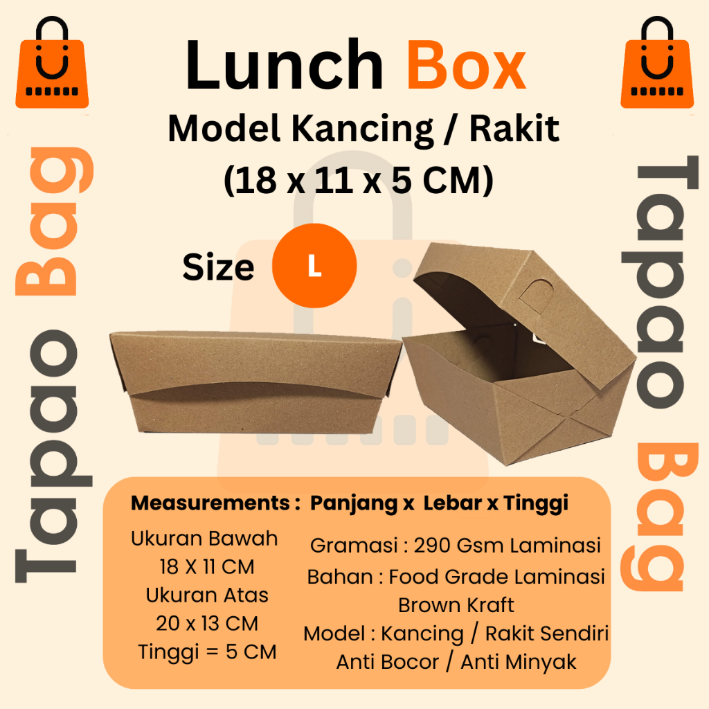 Paper Lunch Box Size L | Lunch Box Eco Kraft | Laminasi PE Food Grade