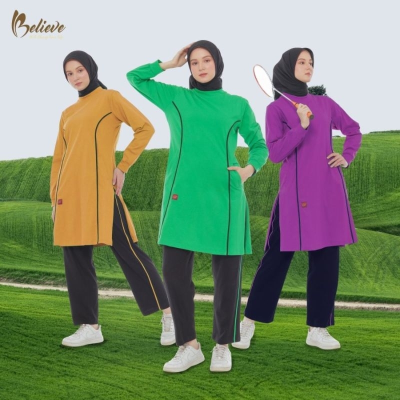 BMS 54 Setelan Baju Seragam olahraga muslim muslimah wanita perempuan sport syari jumbo polos senam 