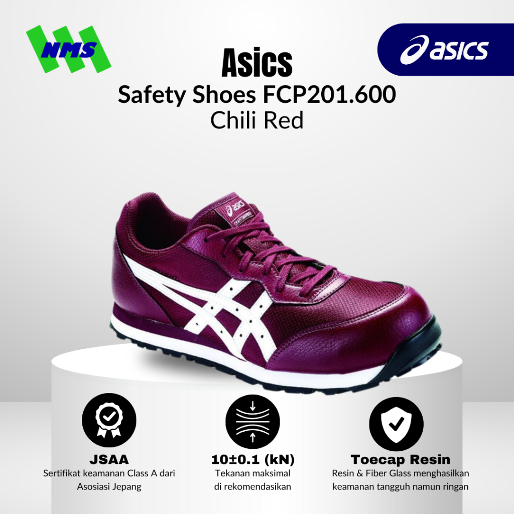 Sepatu Safety ASICS FCP201.600 Protective Sneaker FCP201.600 Merah Maroon Original Tali