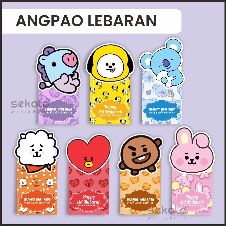 

ART P24B Isi 6 pcs Amplop Lebaran Bentuk BT21 BTS Custom Desain