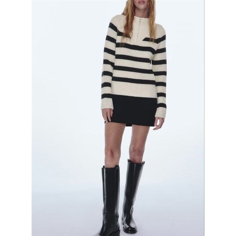 Stripe Zip Pullover Sweater(35150)