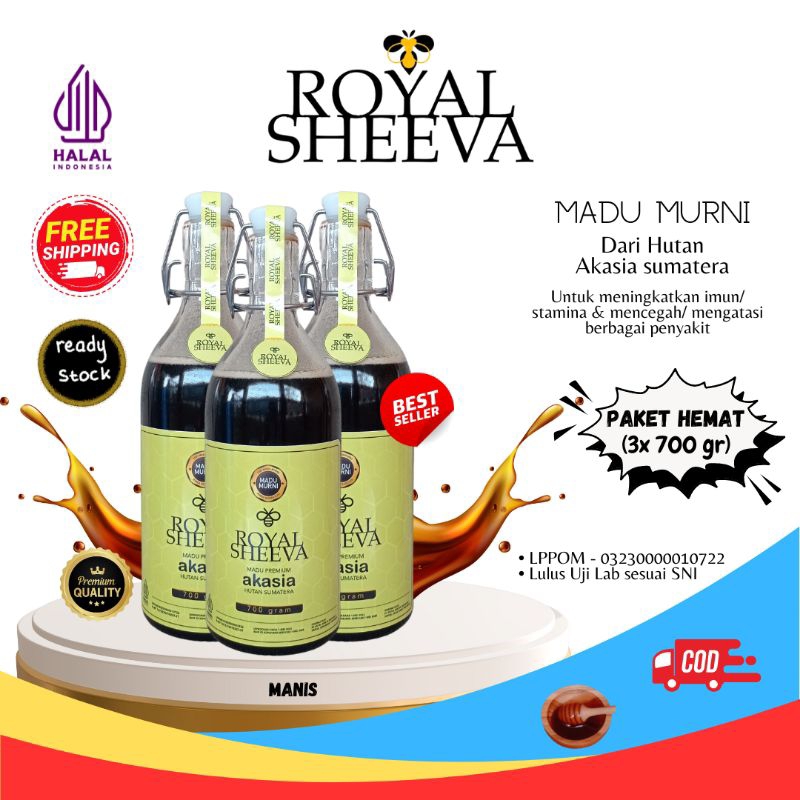 

bundle madu murni royal sheeva halal mui madu hutan akasia sumatera lulus uji lab tiga botol 700 gr