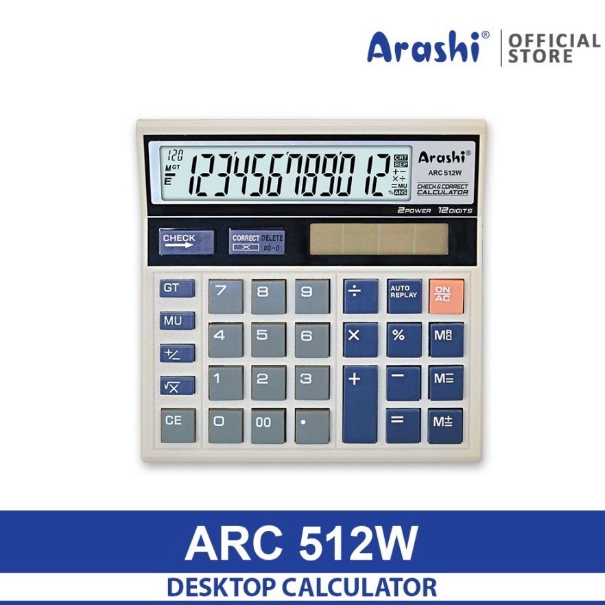 

ART I1D Calculator Arashi Kalkulator Layar Besar ARC 512W 12 Digit Check Correct White