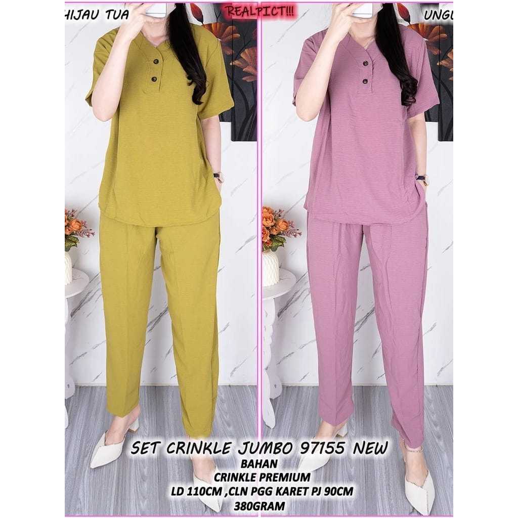 Promo Setelan Crinkle Airflow Pendek | Setelan Crinkle Jumbo | Setelan Wanita Kekinian