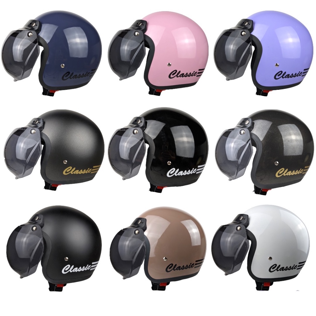 Helm Bogo Dewasa Pria Wanita Hitam Gloss SNI