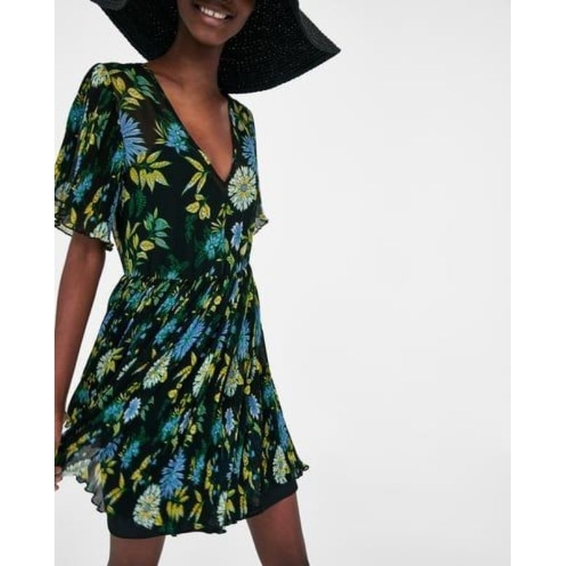 Zara floral pleated dress