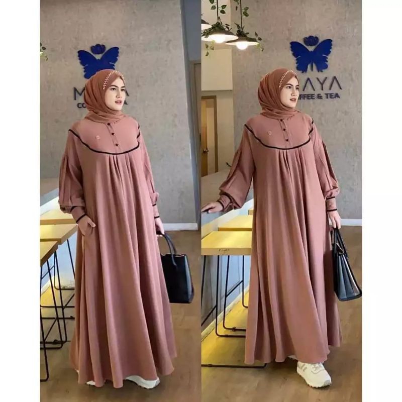 Denay dress jumbo bahan crinkle aiflow premium/gamis model kekinian viral terbaru