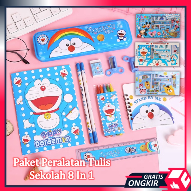 

ART B72A Gratis Ongkir S5982 Paket Peralatan Tulis Sekolah 8 In 1 Set Alat Tulis Anak Motif Kartun