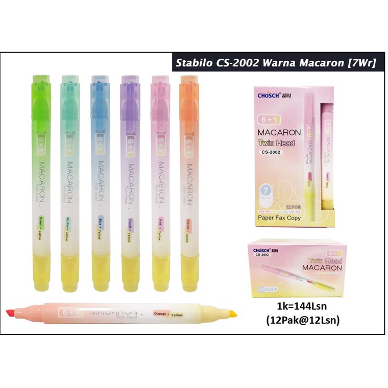 

ART Y17A Stabilo chosch twin head macaron model 7 warna isi 12 pc