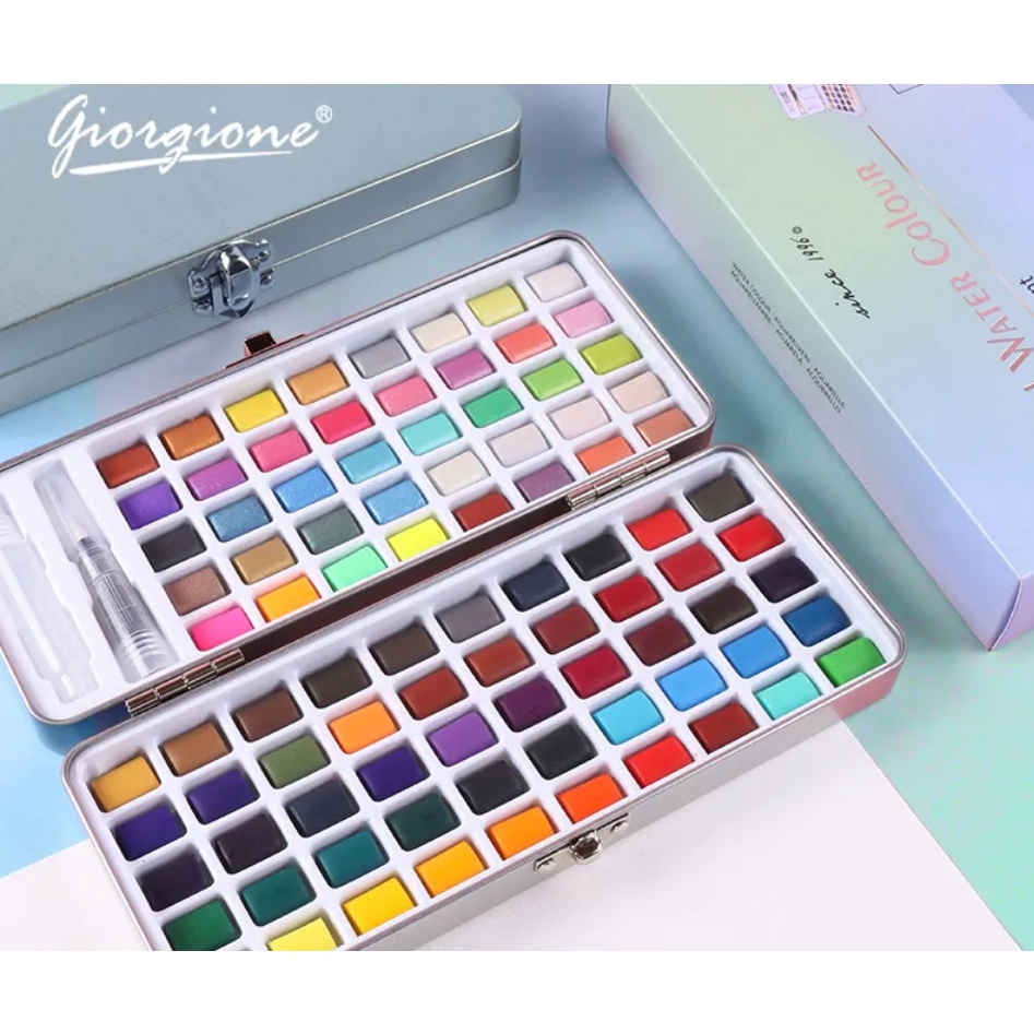 

KODE T8F2 Giorgione New Glitter Metallic Watercolor Paint Set of 5 72 9 1 warna dengan Tin Box dan Water Brush Nylon Hair Brush