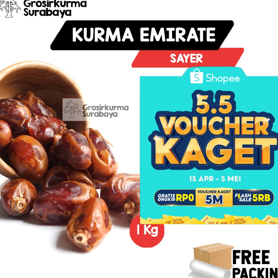 

Elegant Kurma Gold Emirate Sayer 1KG Asli Arab Saudi Premium BPOM Untuk Nabeez Buka Puasa Basah Madu Enak