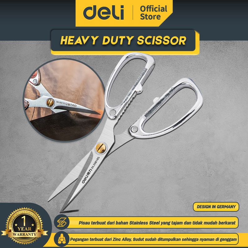

ART W19Z Deli Heavy Duty Scissor Gunting Kain Kardus Kerja Industri Stainless Steel Sangat Tajam DL358185