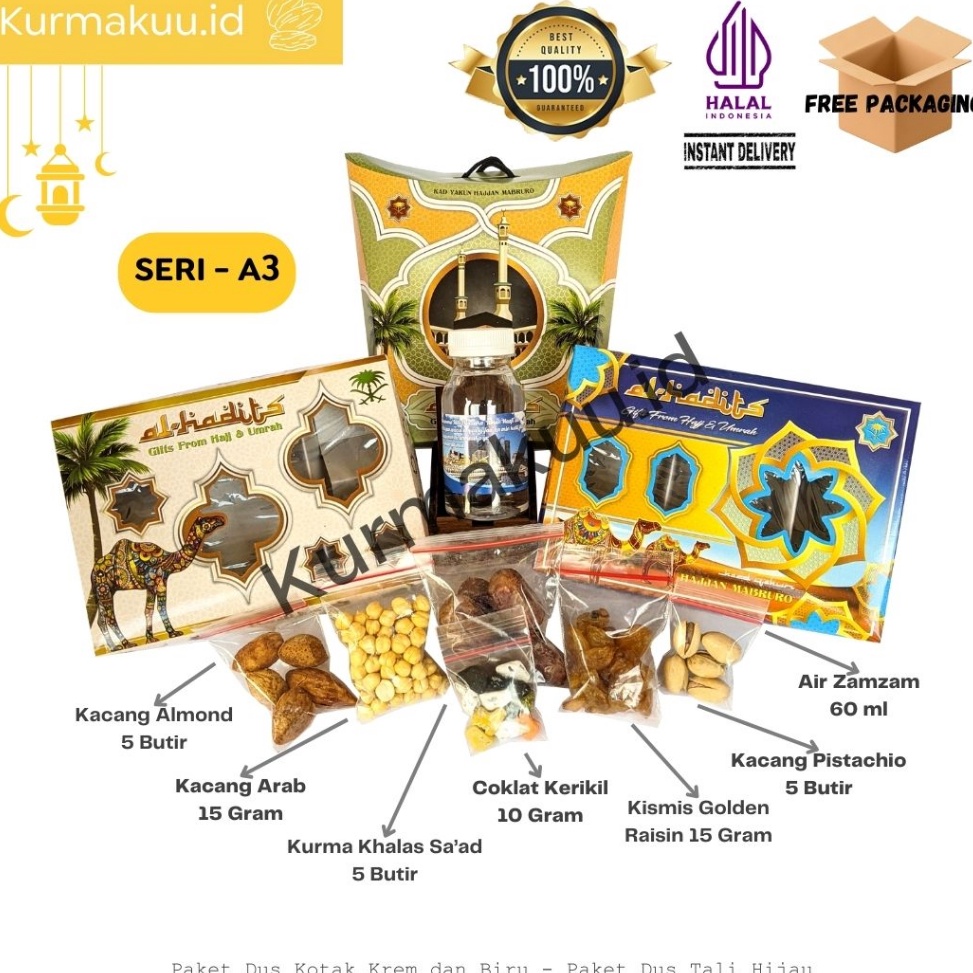 

New Stock Paket Oleh Oleh Haji dan Umroh Spesial SERIA3A4 Air ZamZam Kacang Arab Coklat Arab