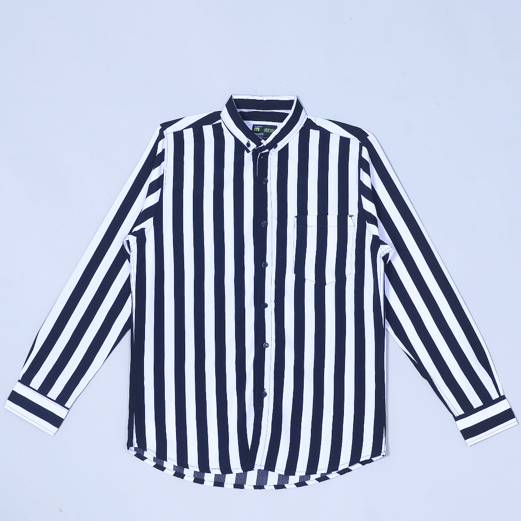HEM Salur Strip | Kemeja Salur Pria Lengan Panjang | Kemeja Salur Pria Wanita Pendek