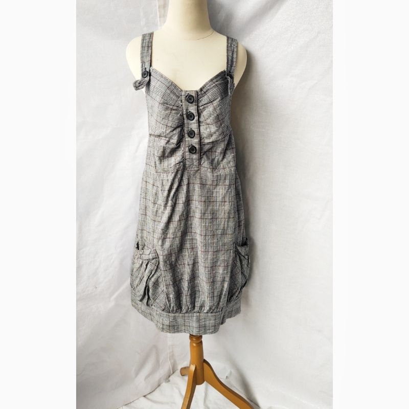 Preloved Overall Dress Wanita TARTAN Abu Size L