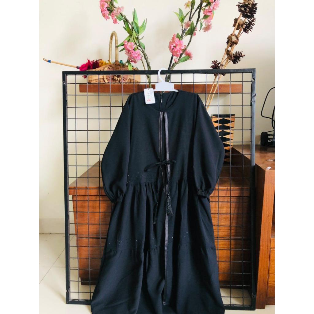 (FREE HIJAB INSTAN) GAMIS ABAYA HITAM TURKISH POLOS MUTE HITAM BAHAN WOLFIS