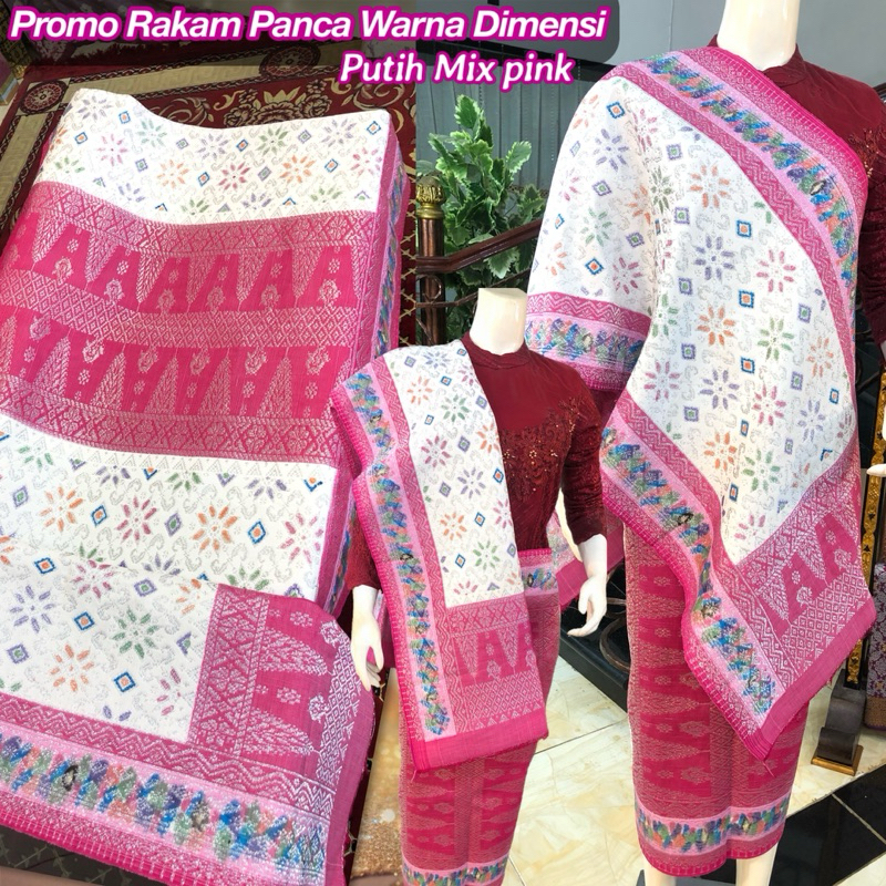 Songket Rakam Panca Warna Dimensi Promo/  songket tenun asli palembang /ilham songket palembang puti