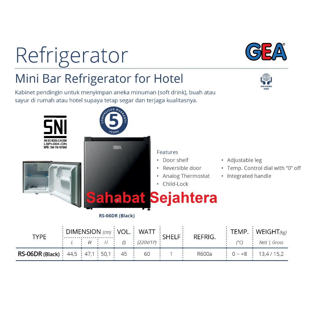 GEA Mini Bar Refrigerator RS-06DR Black Kulkas Kecil