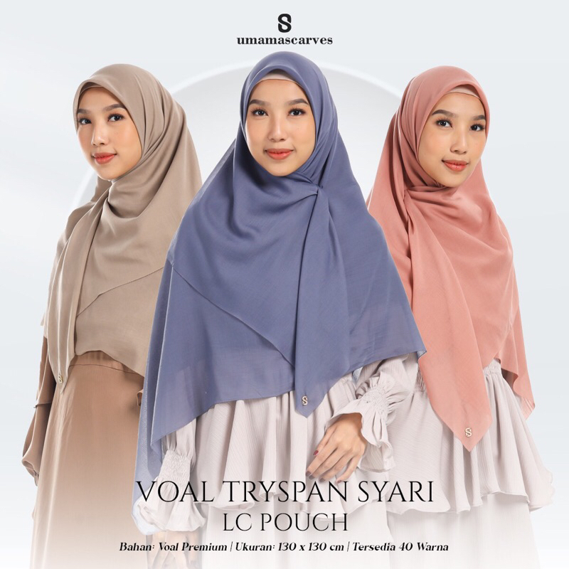 Agen Supplier Grosir Hijab Umama Voal Tryspan Syar'i Pouch Logo Jilbab Segiempat Syari Polos Termura