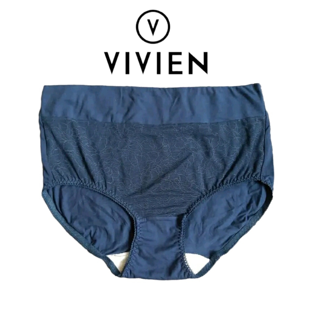Panty highwaist Vivien katun color Night Blue front lace