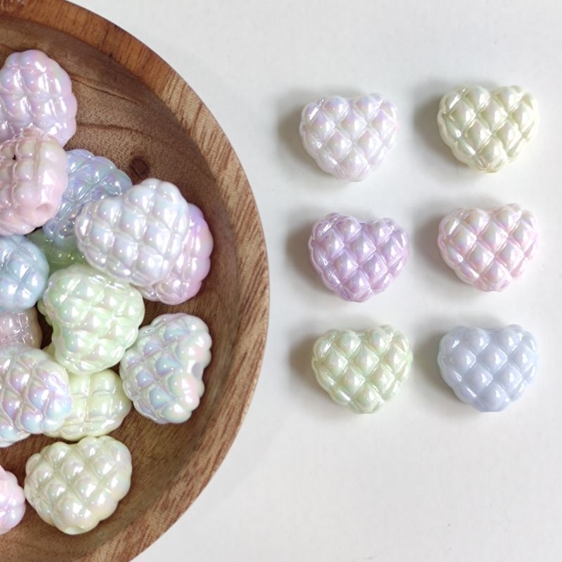 3 pcs Mote LUXURY UV GID LOVE WAFFLE Pastel Color Topping Wafer Hati Cinta Bead Beads Manik Manik-Ma