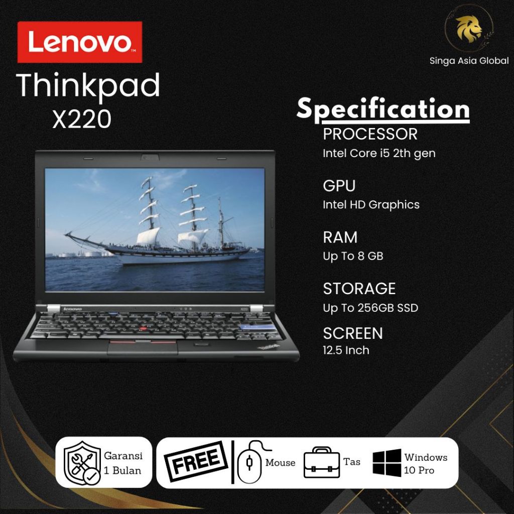 Laptop Lenovo Thinkpad X220 Core i5 Gen2 Ram 8GB SSD 256GB Murah Original Bergaransi