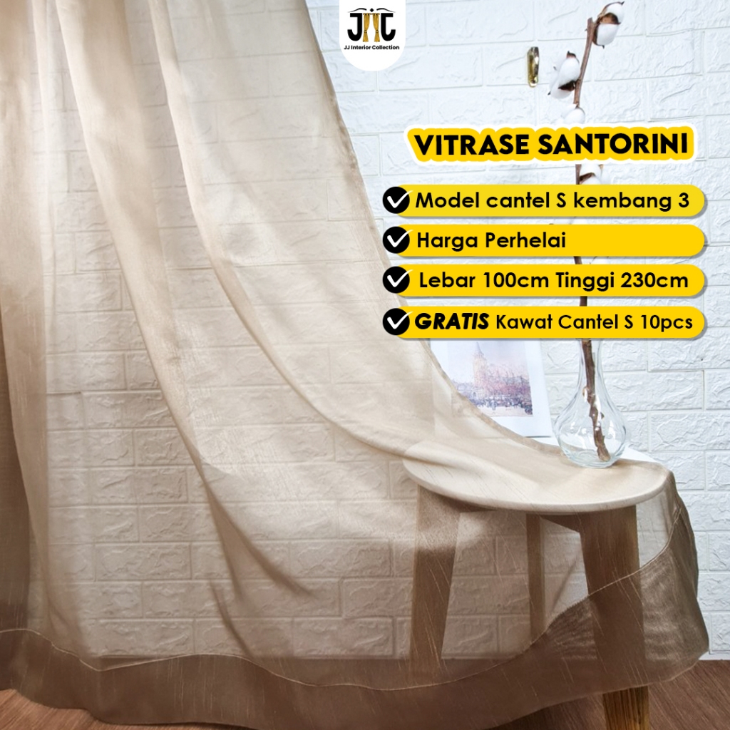 Vitrase gorden rumah kain putih transparan aksesoris gorden Santorini Collection