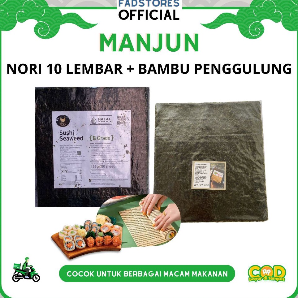 

Paket Nori Rumput Laut Manjun 1 Lembar Tikar Penggulung Sushi Nori Sushi Halal