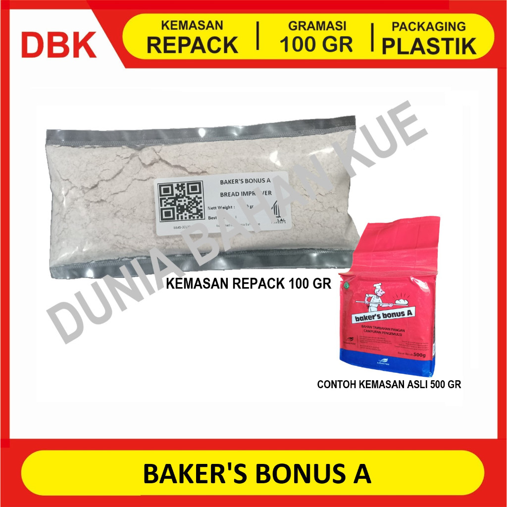 

BREAD IMPROVER BAKERS BONUS A / PENGEMBANG PELEMBUT ROTI - REPACK 100 GR