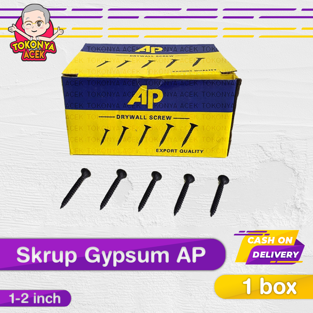 AP 1 Kotak Skrup Gypsum Drywall 6x1, Sekrup Gipsum GRC AP 6x2 BOX 700 gr - Skrup Baja Hitam 2,5-5cm