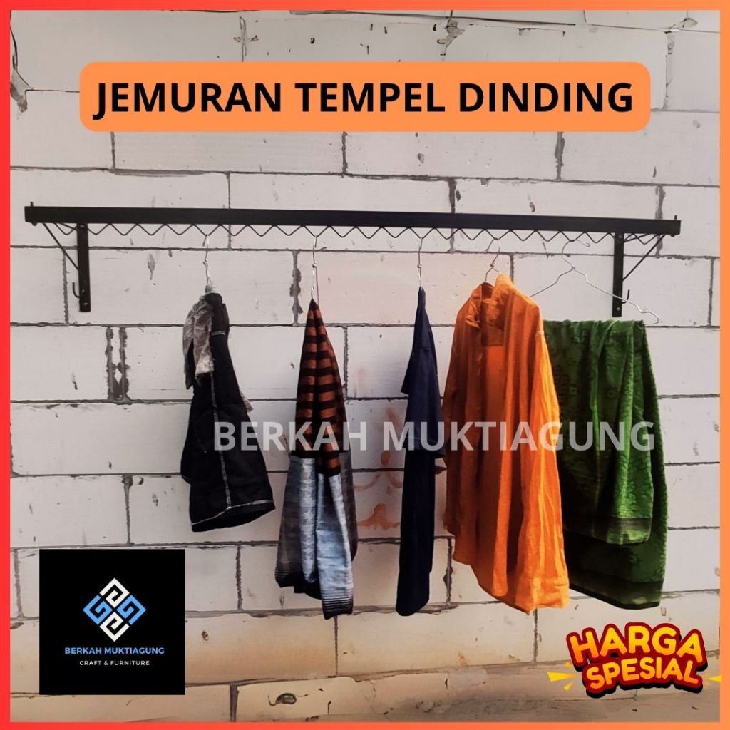 Jemuran Baju Tempel Dinding Praktis Bahan Besi Tanpa Baut