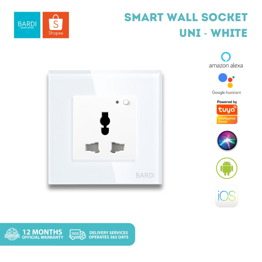 BARDI Smart Wall Socket Wifi UNI White Putih Stop Kontak Timer Wireless Colokan On Off Otomatis