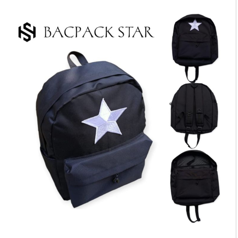 tas ransel bintang/tas sekolah hitam /tas pria wanita