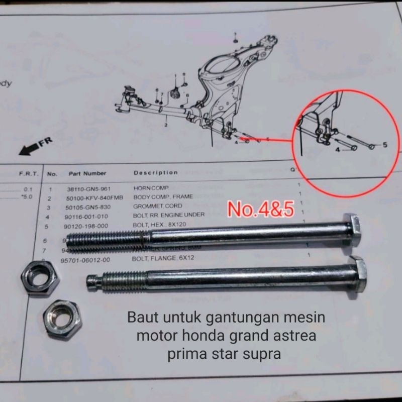 BAUT SET LENGKAP UNTUK GANTUNGAN MESIN MOTOR HONDA ASTREA GRAND PRIMA STAR SUPRA