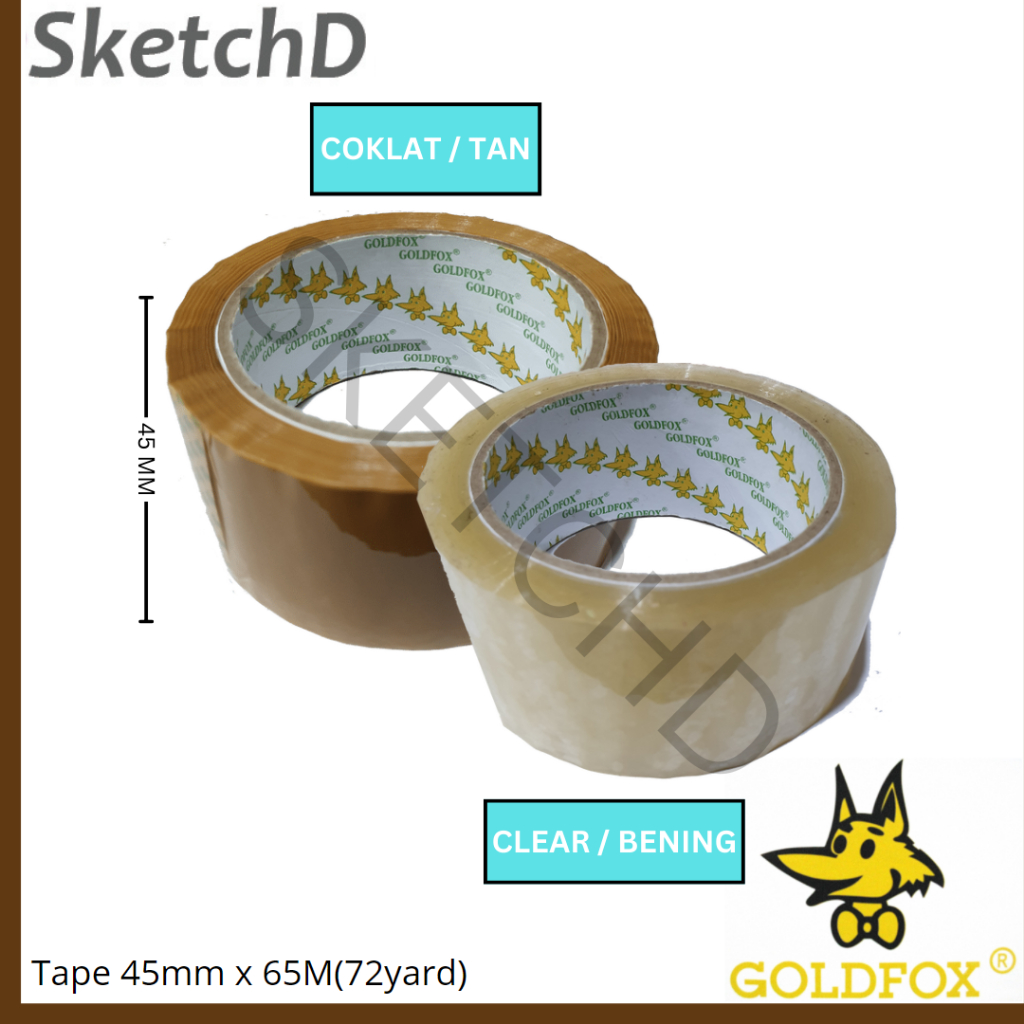 

Lakban isolasi OPP Gold fox 45 mm x 65 Meter Goldfox Tape Clear / Tan