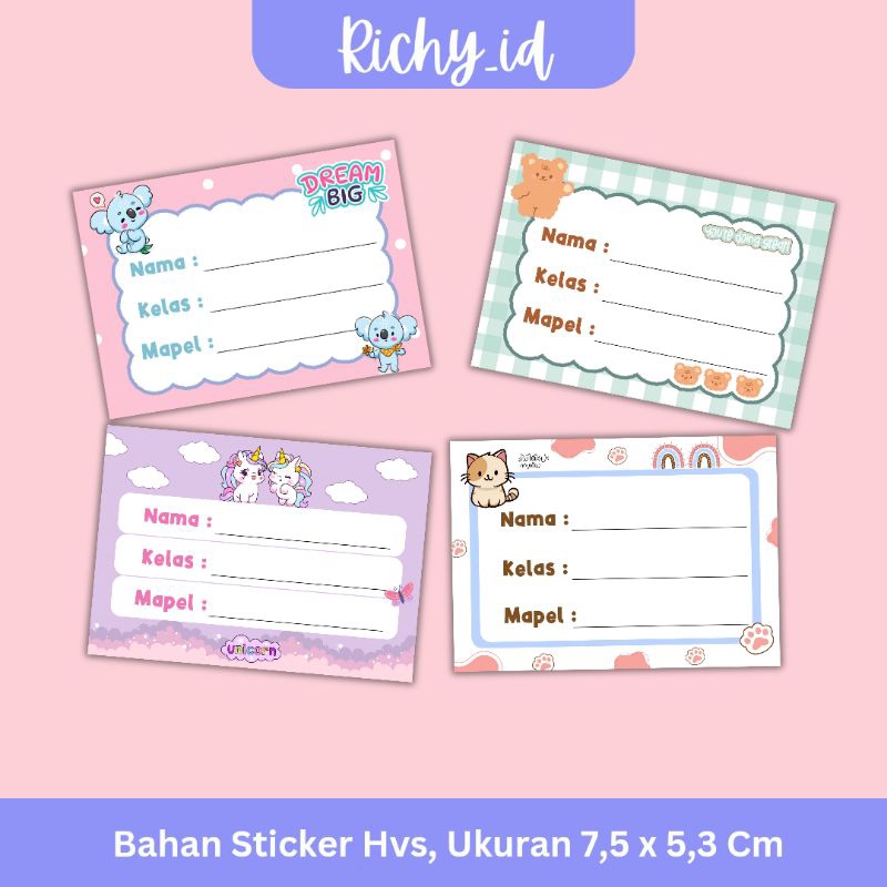 

sticker nama buku / stiker mapel / stiker nama buku tema cute animal / label buku sekolah