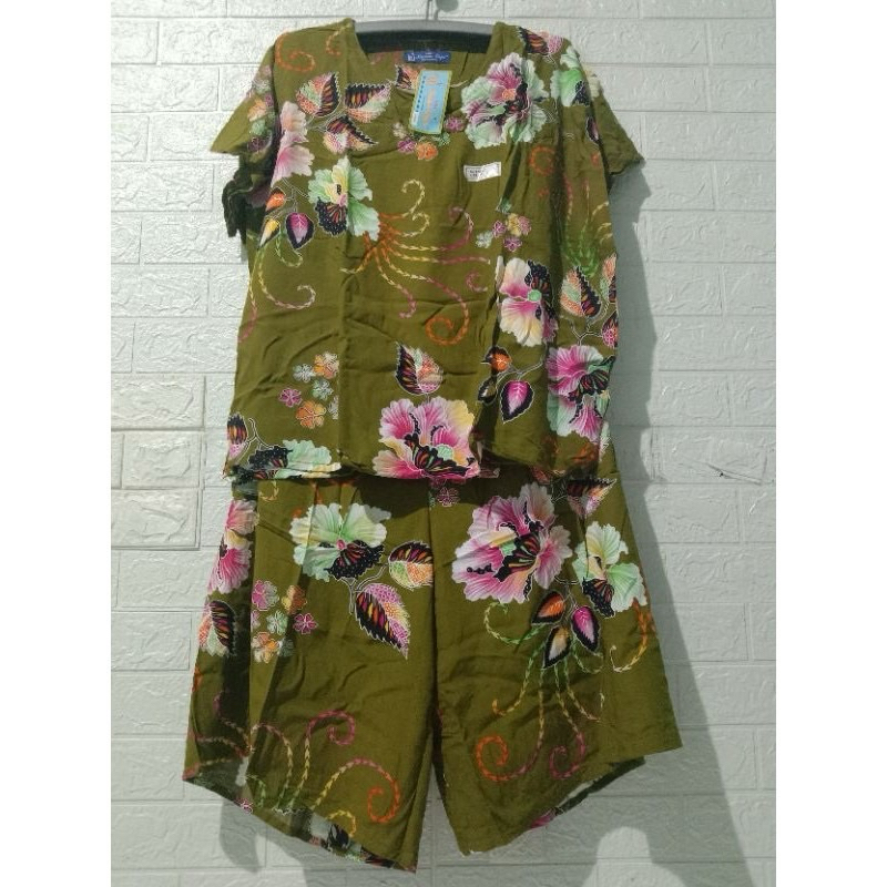 KLO Batik Kencana Ungu Asli Label Biru Maxi LL Setelan Kulot Super Jumbo Ld.135 cm - Babydoll