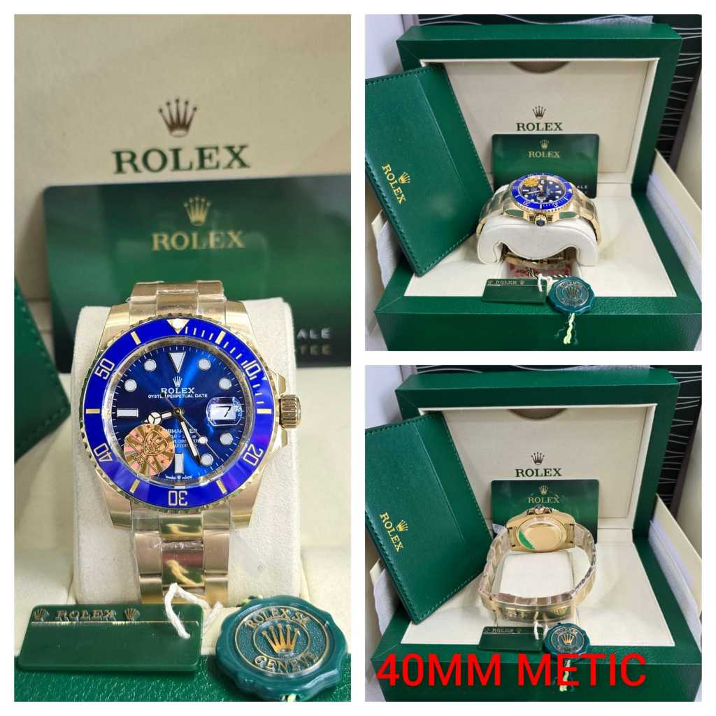 Jam Tangan Luxury Rolex Submariner Automatic 40mm Gold Dial Blue Fullset