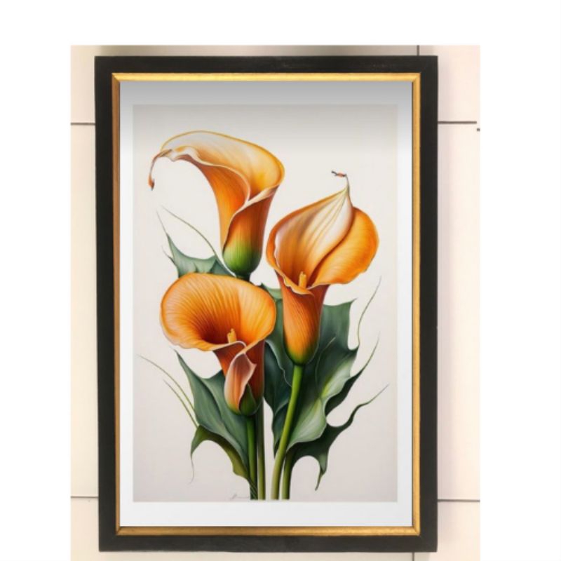 Hiasan dinding lukisan cetak Bunga terompet kuning plus bingkai UK 45x65cm