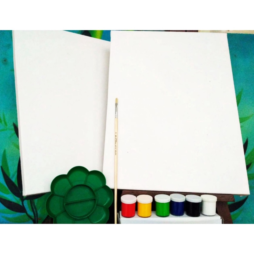 

KODE P5Q 2 Buah Kanvas Lukis Putih Ukuran 3x4 cm Lengkap dengan Cat Akrilik 6 Warna Kuas Lukis BONUS Palet