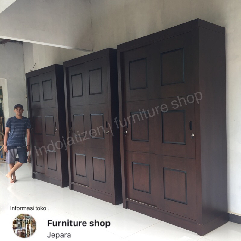 lemari pakaian pintu 2 sliding jumbo kayu jati
