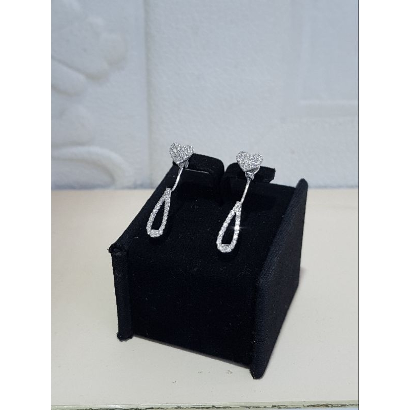 anting emas putih 75% full berlian eropa asli (nj109)