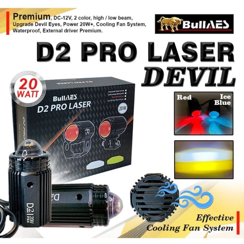 LAMPU TEMBAK LASER MINI PROJI MOBIL MOTOR D2PRO DEVIL ORIGINAL BULLAES