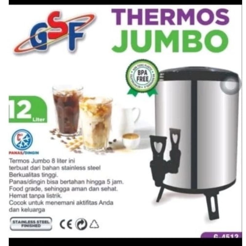 Thermos Jumbo GSF 12 Liter G-4512 / Water Jug Dispenser Stainless Steel