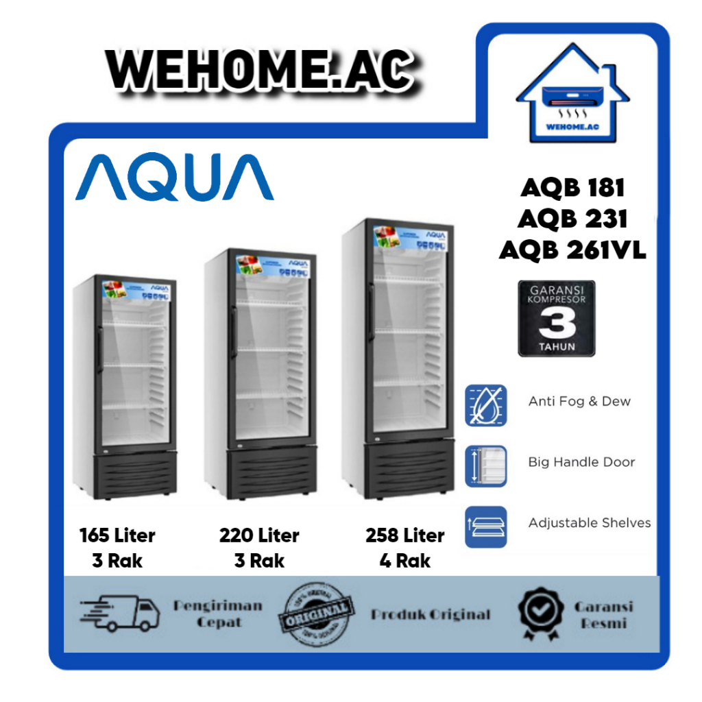 Showcase Cooler Aqua AQB 181 / AQB 231 / AQB 241AB / AQB 261GO  Kulkas Lemari Display Cooler Aqua