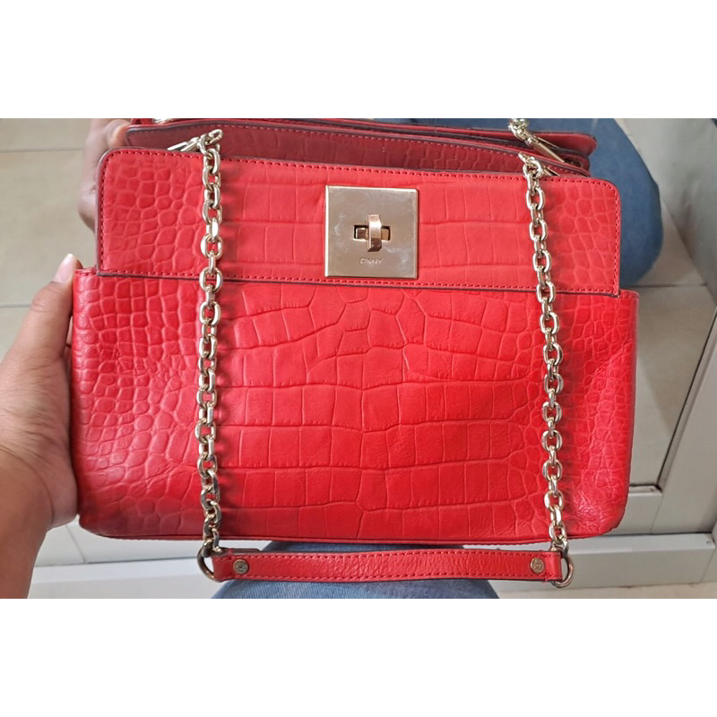Tas Kulit Croco DKNY Merah Preloved