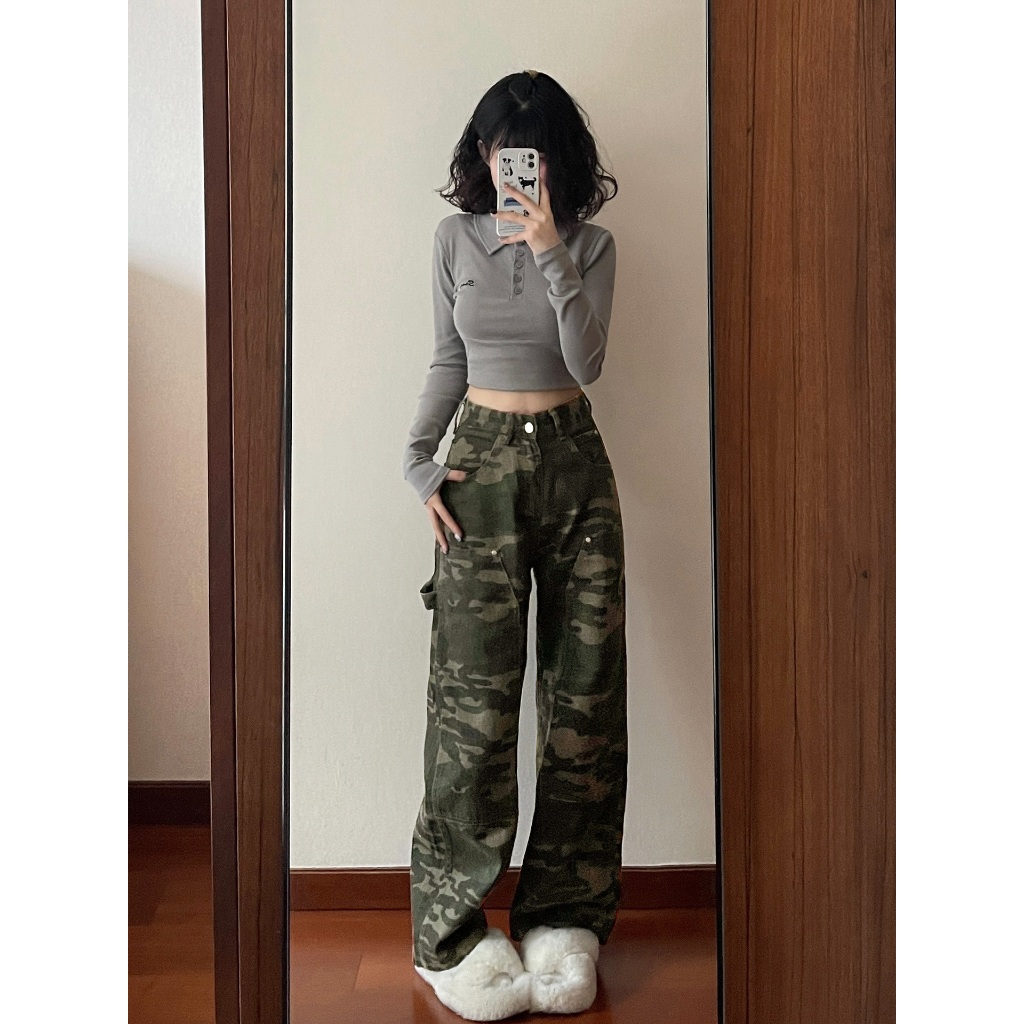 American Vintage Celana Kargo Wanita | Highwaist Straight Wide Leg Cargo Pants | Hiphop Street Style