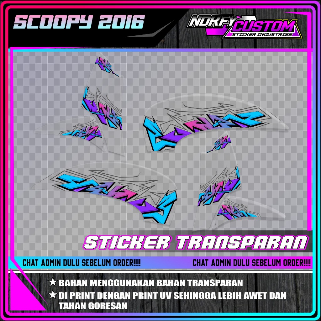STRIPPING TRANSPARAN UV CLEAR SIMPEL HONDA SCOOPY 2016 HIPHOP 02
