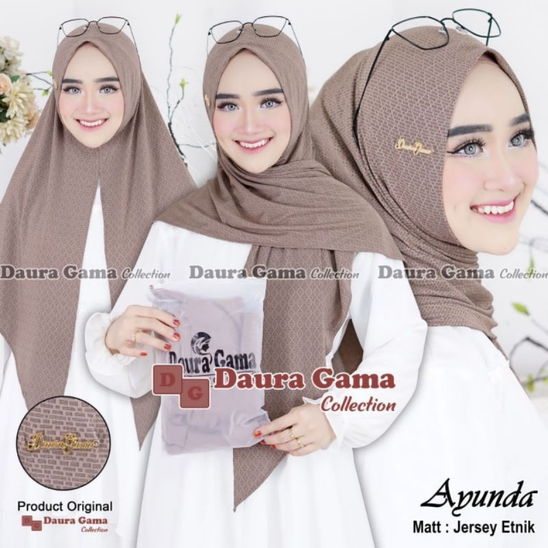 (COD) DAURA GAMA - AYUNDA Segitia Instan Ped Malay Bahan Jersey Etnik Premium Jilbab Segitia Panjang