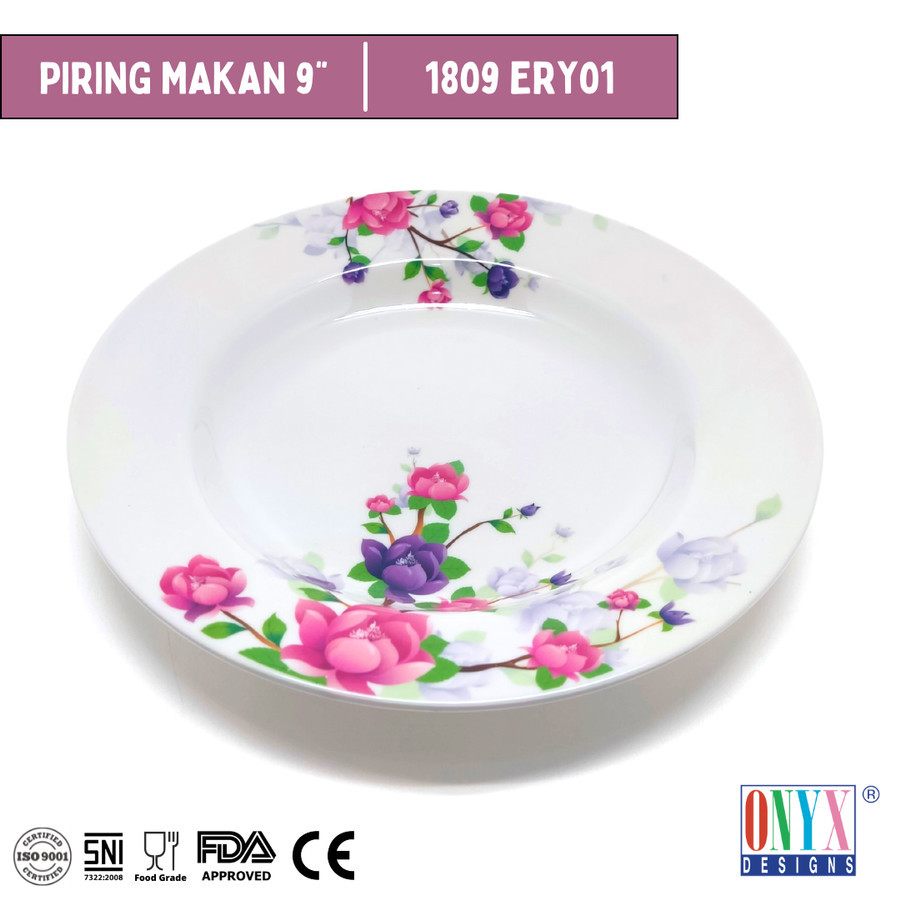 Piring Onyx 9inch Cekung Motif Bunga / Piring Makan / Piring Melamin / 1809